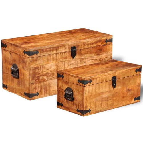 NNEVL Storage Chest Set 2 Pieces Rough Mango Wood - Picture 5 of 8