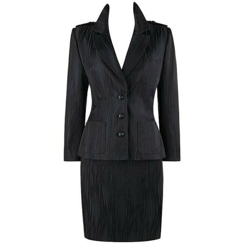 GIVENCHY Couture A/W 1999 ALEXANDER McQUEEN Black Gray Stripe Blazer Skirt Suit - Afbeelding 1 van 10