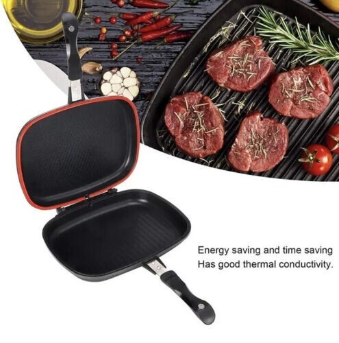 Double Sided Grill Pan - Non-Stick Frying Pan Flip Cookware For Stove Top Cooking
