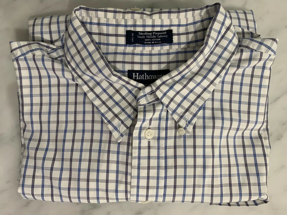 Camisa de vestir manga larga Hathaway, para hombre 17,5 - 35, blanco azul gris Foto 3 de 4