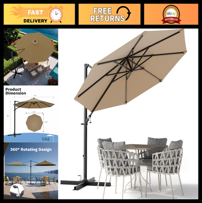 ebay patio umbrella 10FT Outdoor Patio Umbrella Large Cantilever w/Base Included Market Sun Shade Windproof Offset with 360-Degree Rotation for Garden Deck Pool Patio