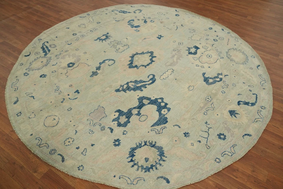 Beige Transitional Oushak Round Area Rug 8x8 Ft Vegetable Dye Carpet Turkish Rug - Image 4 of 4