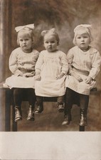 Antique RPPC Postcard Three Cute Girls White Dresses Paulding OH 1917