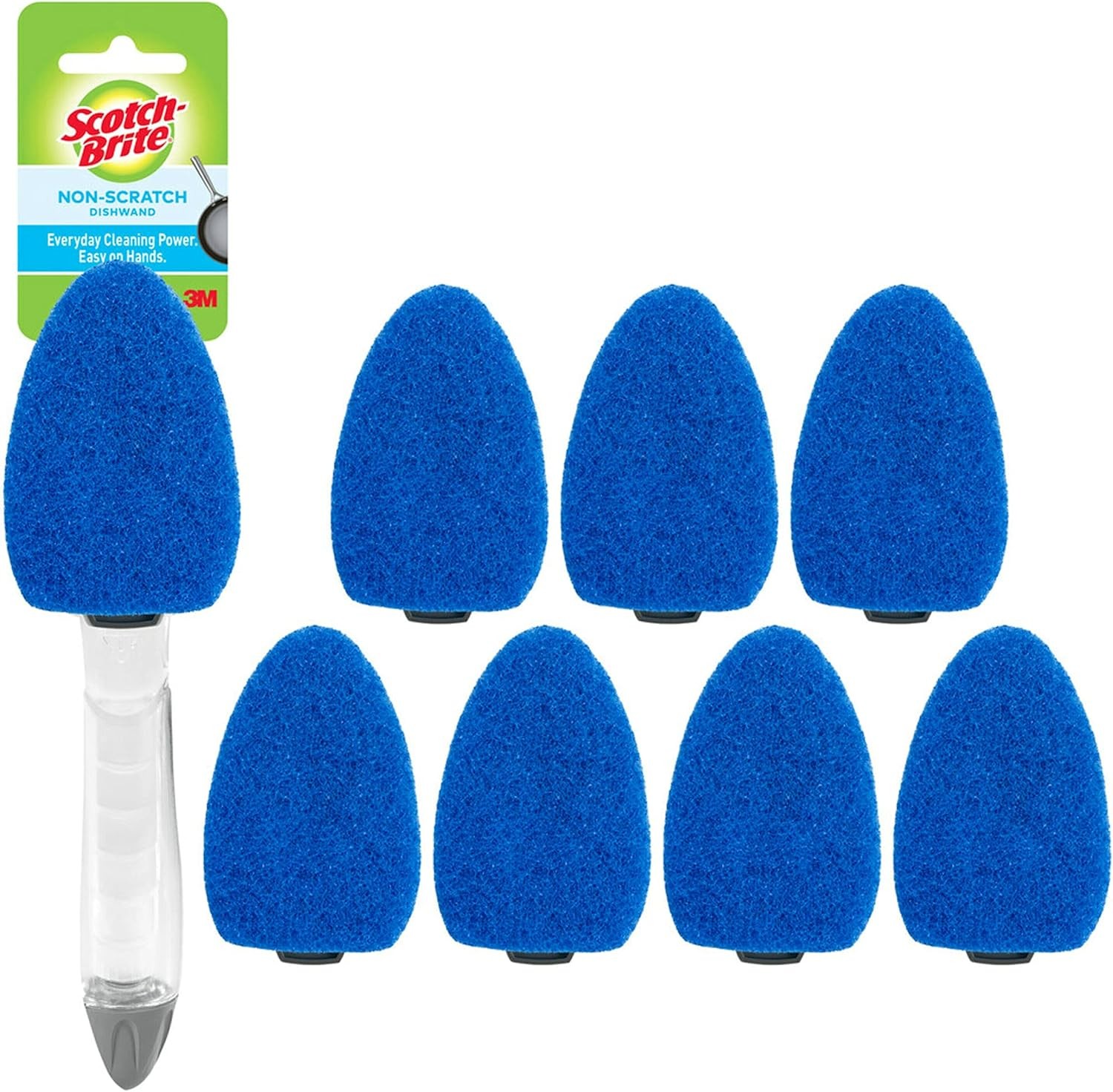 Scotch-Brite Non-Scratch Dishwand Kit, Includes 1 Wand & 7 Refill Pads, Keep Han