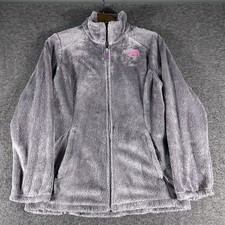 THE NORTH FACE Girls Osito Fuzzy Jacket Size XL 18 Gray Pink Embroidery Ski