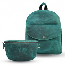 Damen-Nierentasche aus Leder T-36-GR Damen-Rucksack T-18-HGR Geschenkset Paolo P