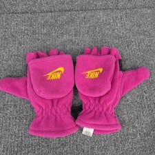 Nike Mittens Girls One Size Pink Fleece Convertible Flip Top Gloves Winter Logo