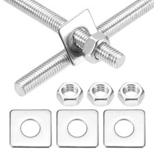 2 Set M5x300mm Fully Threaded Rod 201 Stainless Steel Rod with Nut Square Washer