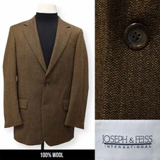 JOSEPH & FEISS mens solid brown 100% WOOL sport coat suit jacket blazer 38 L