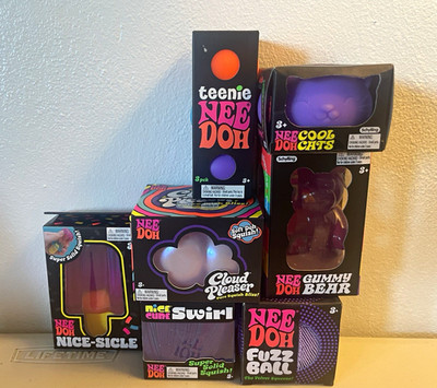 Schylling Nee Doh Sensory Squeeze Toy Lot Teenie, Nice-Cicle, Fuzz, Gummy