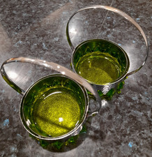 Pair of Vintage Metal and Glass Bon-Bon Dishes with handles