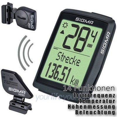 SIGMA BC 14.0 WL CAD COMPUTER STS DRAHTLOS TRITTFREQUENZ BAROMETER KABELLOS FUNK