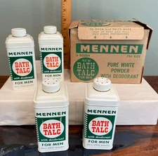 NOS Vintage Talcum Powder for Men MENNEN BATH TALC 1950s Toiletries Prop Full x4