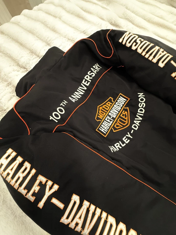 Chaqueta de montar Harley Davidson negra naranja logotipo bordado para hombre equipo de motocicleta Foto 3 de 4
