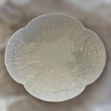 Plat cygne Meissen blanc ovale relief dentelle porcelaine assiette 5,9 po x 5...