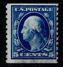 USA Scott #447 Used 1914 Blue 5¢ George Washington HiCV $110.