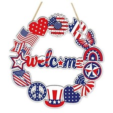 4th of July Decorations Patriotic Wreath Decor Wooden Welcome 4th of July Color