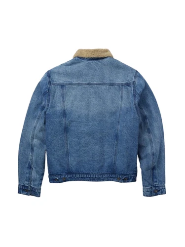 Classic Men’s Blue Denim Jacket with Warm Sherpa Fur Collar | Vintage Style Jean image 2