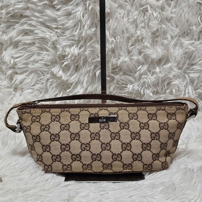 GUCCI Vintage GG Canvas Pochette Mini Shoulder Bag Brown Leather