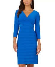 Adrianna Papell Women's V-Neck Ribbed 3/4-Sleeve Sheath Dress Royal Blue 12