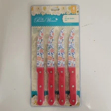 Pioneer Woman Mazie Steak Knife Set (4 Piece) Red Handle Floral Brand New