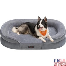 Orthopaedic Dog Bed Egg Crate Foam Waterproof Non-Slip Flannel Velvet Comfort US