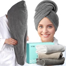 3 Pack Large Microfiber Hair Towel Wrap, 30" x 10" Anti Frizz Quick Dry Hair ...