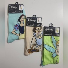 Disney Princess Novelty Crew Socks Snow White Belle Tinkerbell 3 Pack NWT