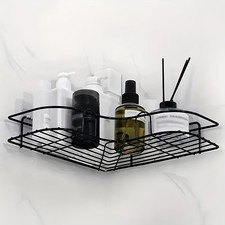 Forged Iron Black Wire Mesh Bathroom Shelf Wall Mounted No Drill Shampoo Storage
