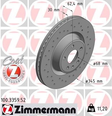2x Bremsscheibe SPORT Z ZIMMERMANN 100.3359.52 für AUDI C7 A6 Allroad 4GH 4GJ