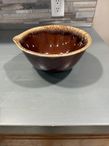 Hull 8" Lip Mixing Bowl Brown Drip Glaze Pour Spout Oven Proof