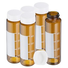 5 Pcs 50ml Amber Glass Vials with White Screw Caps with Scale Writing Label