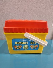 Vintage 1985 Fisher Price Picnic Pretend Play Toy Set GRILL DISHES UTENSILS