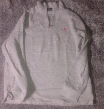 Polo Ralph Lauren Mens Gray sweater With Zippered Collar XL, Polo Sweater, Grey.