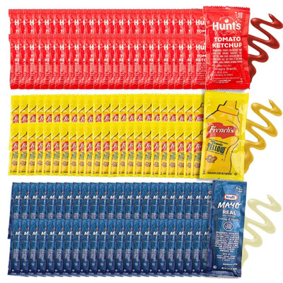 Condiment 150 Assortment Gift Pack - 50 Single Serve Pouches of Each: Ketchup, M
