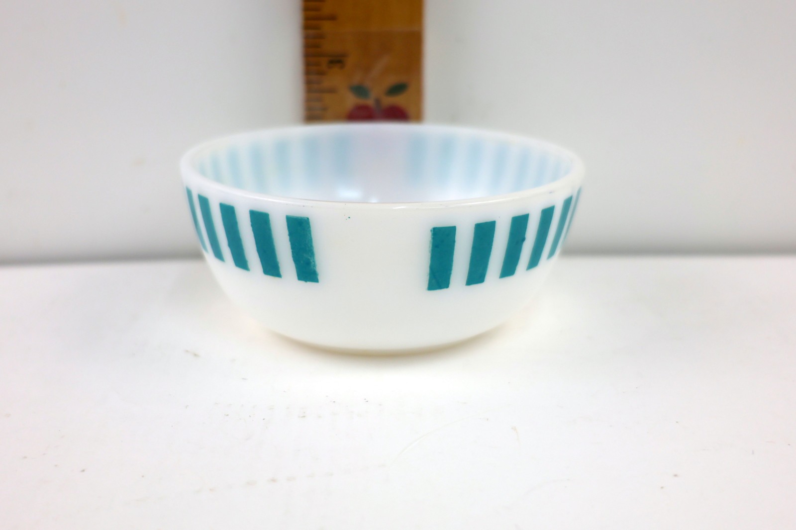 Vintage Hazel Atlas Turquoise Candy Stripe 5" Cereal Bowl Milk Glass