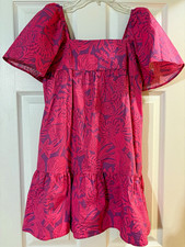 Show Me Your Mumu Erin Mini Dress Pink Shells Poplin Print Smocked Square Neck S