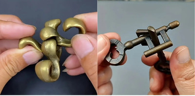 SET 2 x  Key Lock Puzzle Metall Gehirn Teaser IQ Test Spielzeug DE