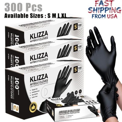 300Pcs Nitrile Gloves,5 Mil Black, Powder-Free Food-Safe Clean Disposable Glove