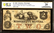 MI $2 ABERDEEN The Mississippi Mutual Insurance Co. April 3, 1862 PCGS VF20