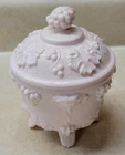 Vintage Jeannette Shell Pink Milk Glass Footed Lidded Candy Dish Grape Pattern