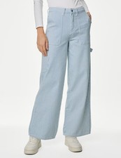 Ex M&S Blue Stripe Relaxed Carpenter Wide Leg Jeans