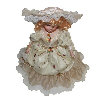 Viktorianische Porzellanpuppenfiguren 40 cm im beige Kleid,