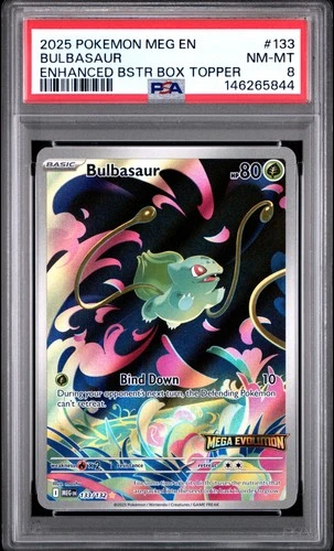 2025 POKEMON MEG EN-MEGA EVOLUTION ENHANCED BOOSTER BOX TOPPER BULBASAUR PSA 8