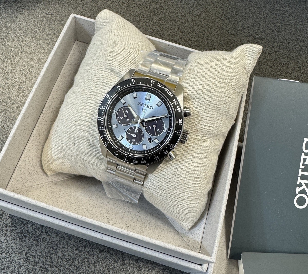 Seiko Prospex Speedtimer Solar Steel Bracelet Light Blue Dial