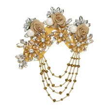 Rhinestone Appliques for Dresses, Light Brown Flower Applique 7 Flowers