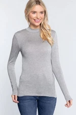 Women's Mock Neck Rayon Long Sleeve Top Soft Stretch Classic Fitted Shirt