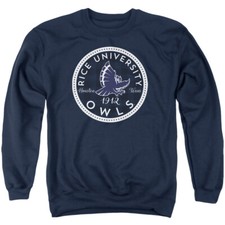 Rice University Adult Crewneck Sweatshirt Plaid Badge, Navy, S-3XL