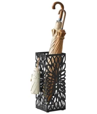 Steel Umbrella Stand with Hooks & Drip Tray, Black Entryway Cane Holder