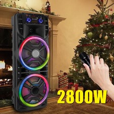 Dual 12" Party Bluetooth Speaker Rechargable LOUD Woofer FM Karaok MIC LED AUX